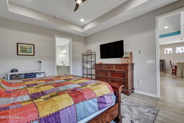 267 Cool Breeze Dr, Hardeeville, SC 29927 - bedroom featuring recessed lighting, wood finished floors, a ceiling fan, baseboards, and ensuite bath