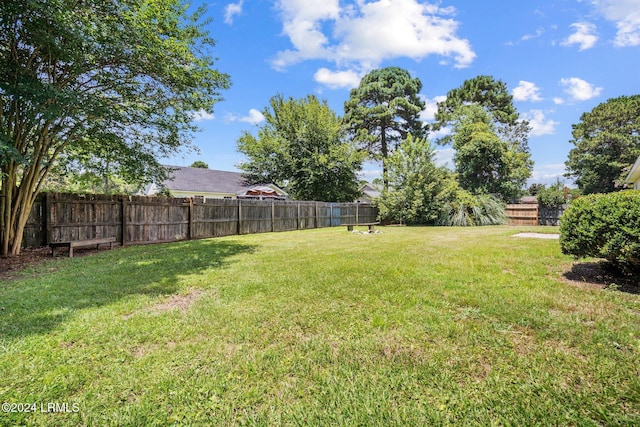 view of yard with a fenced backyard