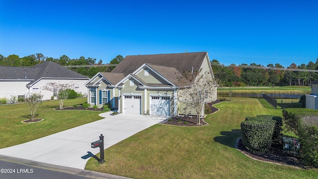 view of front facade with a garage and a front yard