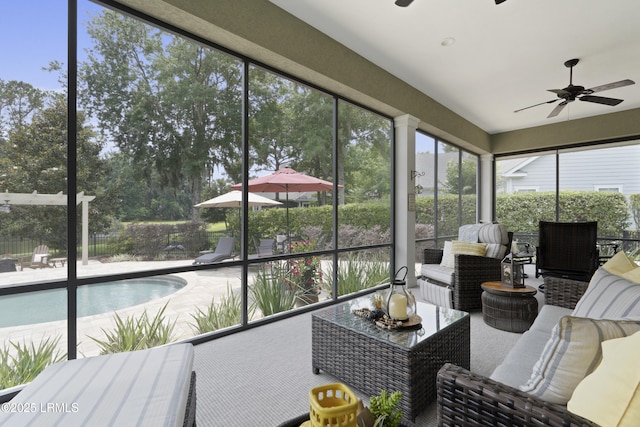 4 Halburton Cir, Bluffton, SC 29910 - sunroom / solarium with ceiling fan and outdoor lounge area