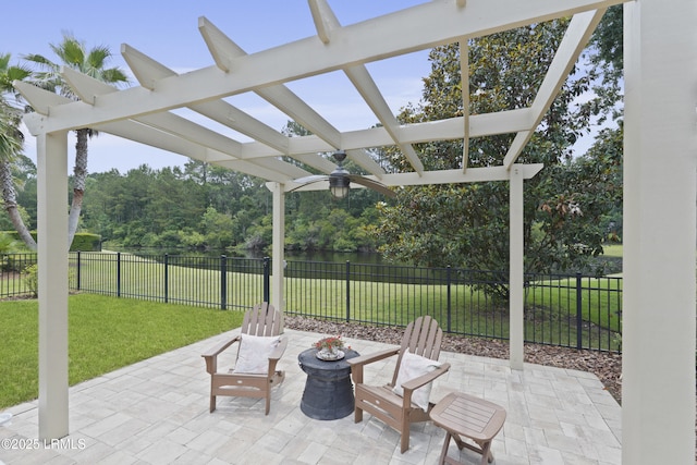 4 Halburton Cir, Bluffton, SC 29910 - view of patio / terrace featuring a ceiling fan, a pergola, and a water view