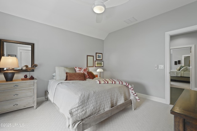 4 Halburton Cir, Bluffton, SC 29910 - bedroom featuring light carpet, vaulted ceiling, baseboards, and ceiling fan