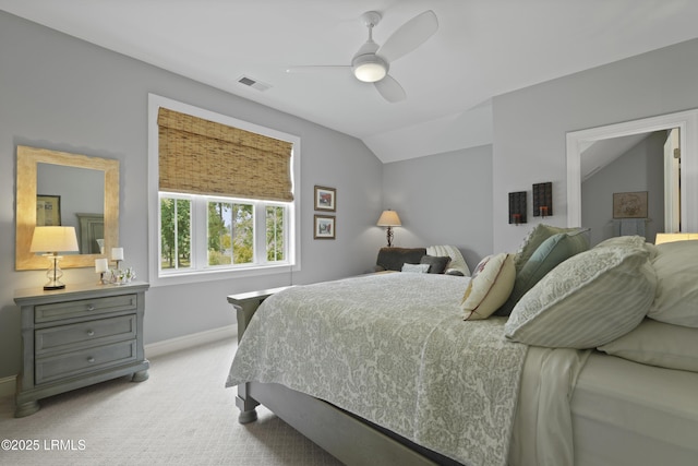 4 Halburton Cir, Bluffton, SC 29910 - bedroom with light colored carpet, baseboards, vaulted ceiling, and a ceiling fan