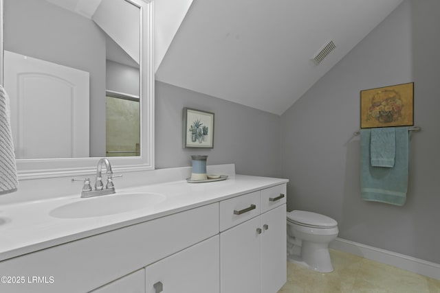 4 Halburton Cir, Bluffton, SC 29910 - bathroom featuring vaulted ceiling, vanity, toilet, tile patterned floors, and baseboards
