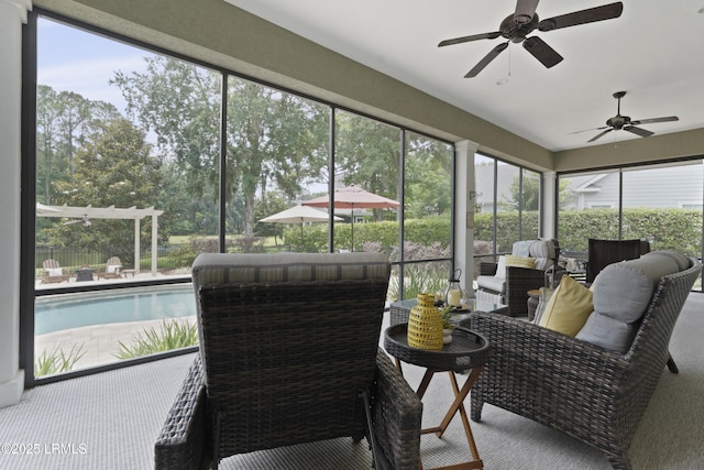 4 Halburton Cir, Bluffton, SC 29910 - sunroom featuring ceiling fan, an outdoor hangout area, and plenty of natural light