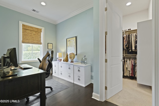 4 Halburton Cir, Bluffton, SC 29910 - office area with ornamental molding, recessed lighting, baseboards, and wood finished floors