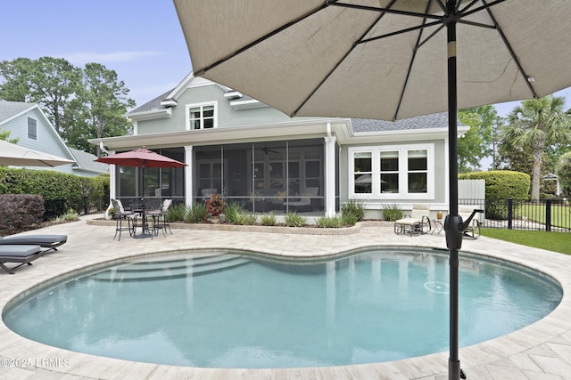 4 Halburton Cir, Bluffton, SC 29910 - view of pool with a patio area, a sunroom, and outdoor dining space