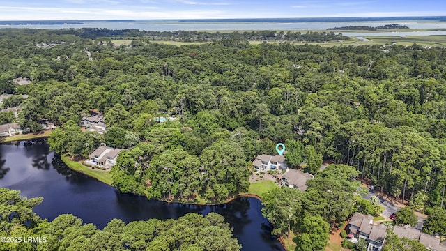 11 Lake Forest Dr Unit 3360, Hilton Head Island, SC 29928 - aerial view of property and surrounding area with a large body of water and a heavily wooded area
