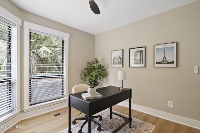 11 Lake Forest Dr Unit 3360, Hilton Head Island, SC 29928 - office space featuring wood finished floors and a ceiling fan