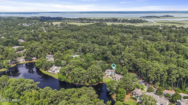 11 Lake Forest Dr Unit 3360, Hilton Head Island, SC 29928 - aerial view of property and surrounding area featuring a large body of water and a heavily wooded area