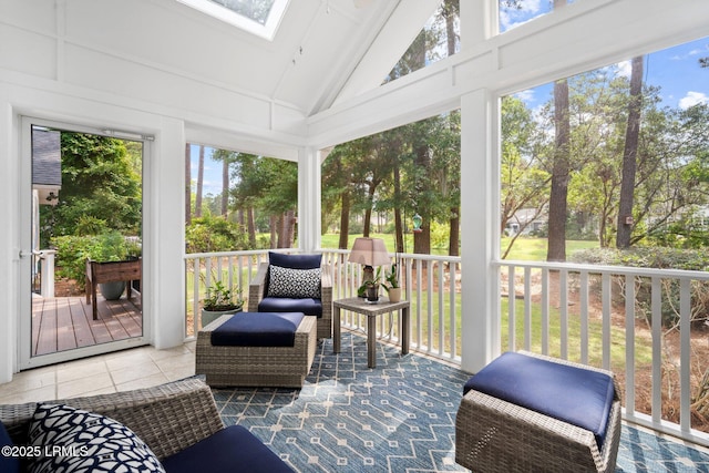 1716 Longfield Dr, Saint Helena Island, SC 29920 - sunroom featuring a skylight and vaulted ceiling
