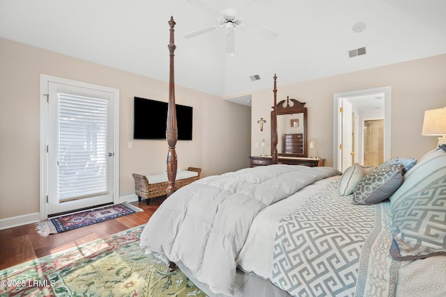 1716 Longfield Dr, Saint Helena Island, SC 29920 - bedroom with wood finished floors, lofted ceiling, baseboards, and ceiling fan