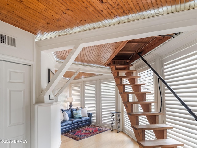 2065 Deer Island Rd, Hilton Head Island, SC 29928 - stairway with wood finished floors and wood ceiling