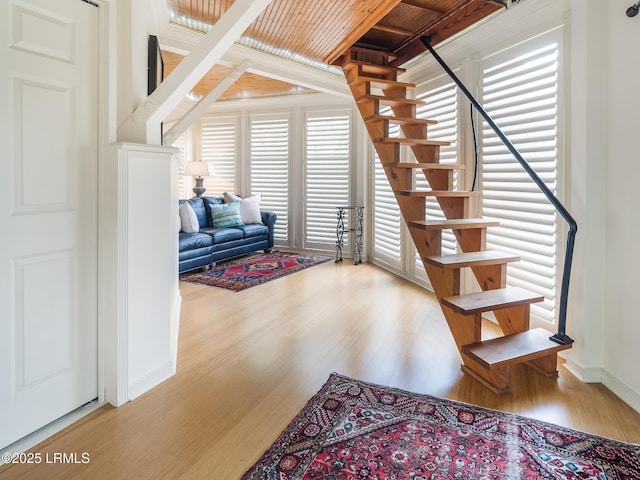 2065 Deer Island Rd, Hilton Head Island, SC 29928 - stairs with wood finished floors and wood ceiling