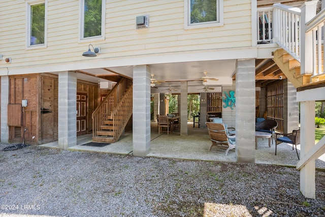 view of patio featuring ceiling fan