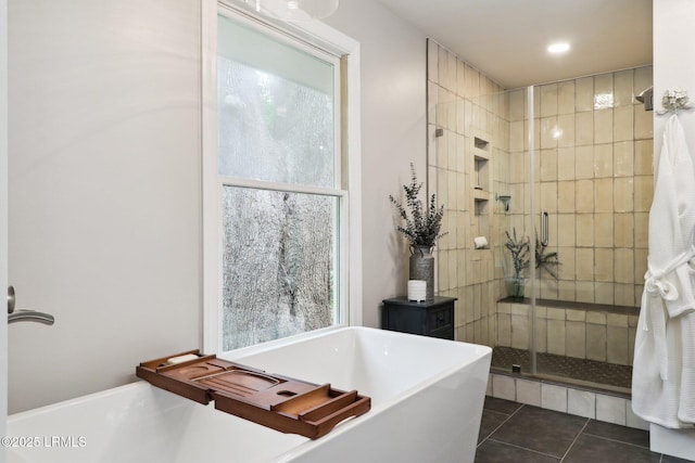 30 Longwood Dr, Okatie, SC 29909 - bathroom featuring a stall shower, tile patterned floors, a freestanding bath, and recessed lighting