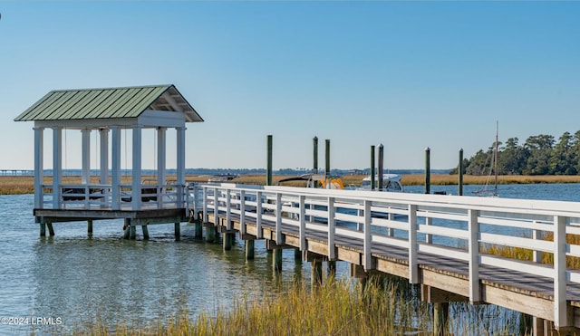 dock area with a water view