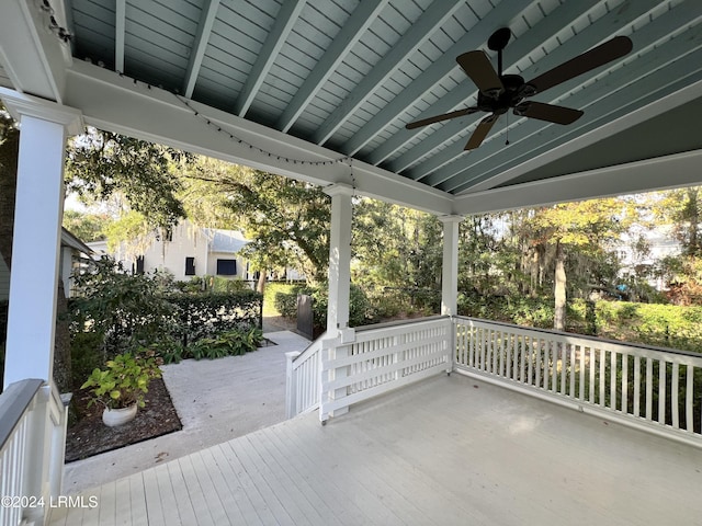 view of patio featuring ceiling fan