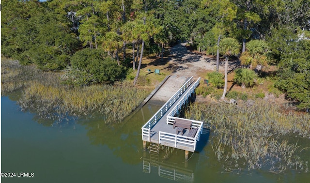 view of dock with a water view