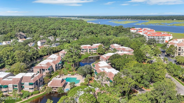 aerial view with a water view