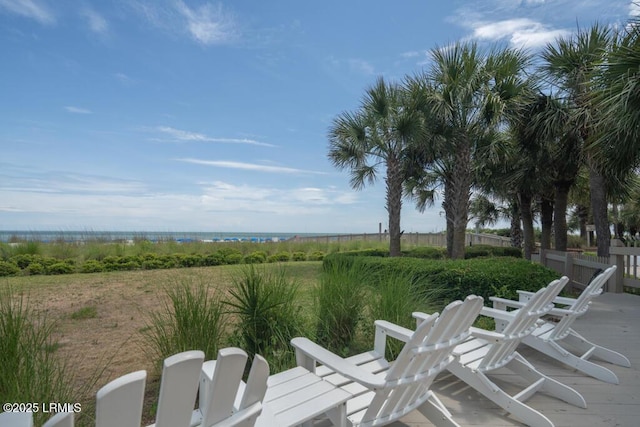 view of yard with a water view