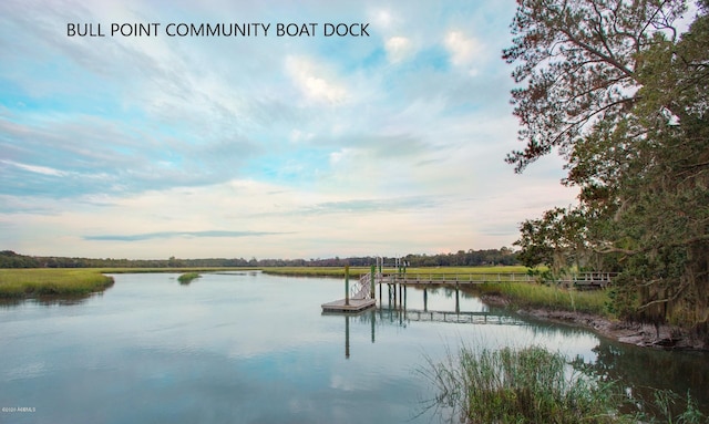 property view of water with a dock