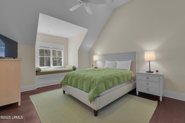 18 Baynard Cove Rd, Hilton Head Island, SC 29928 - bedroom with ceiling fan, wood finished floors, baseboards, and vaulted ceiling