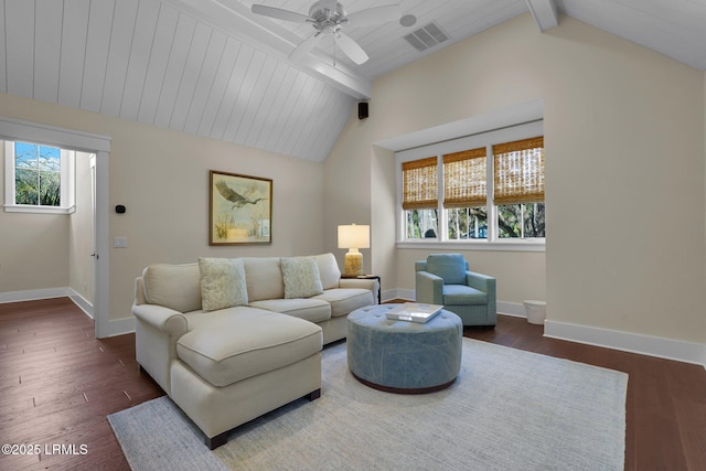 18 Baynard Cove Rd, Hilton Head Island, SC 29928 - living area with vaulted ceiling with beams, baseboards, and wood finished floors