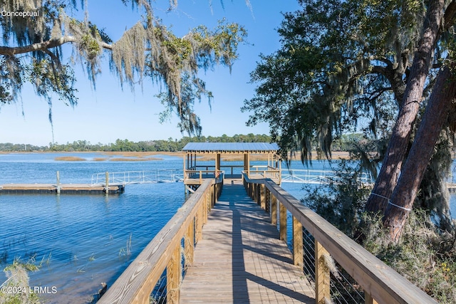 dock area featuring a water view