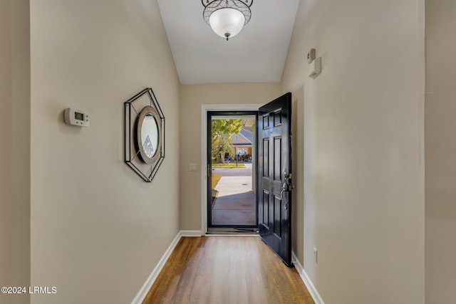 doorway to outside featuring wood-type flooring