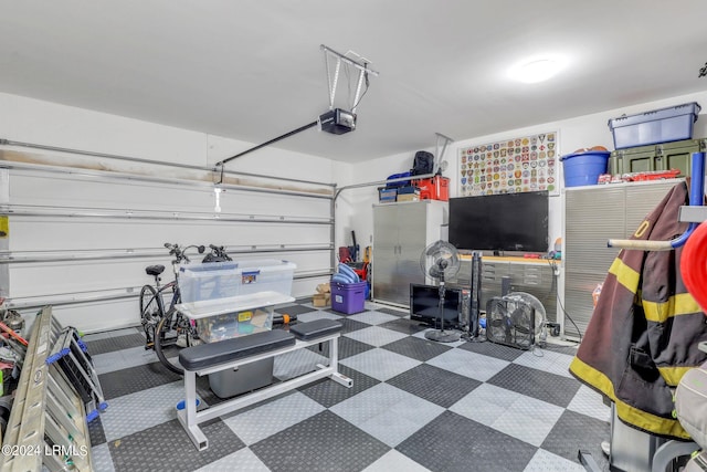 garage with a garage door opener