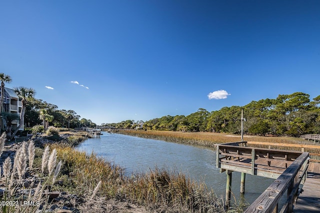 view of dock with a water view