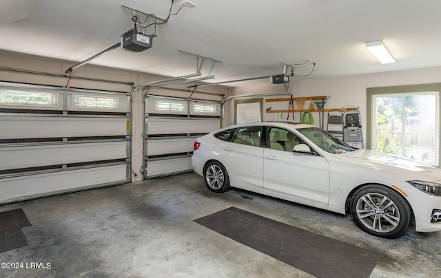 garage with a garage door opener