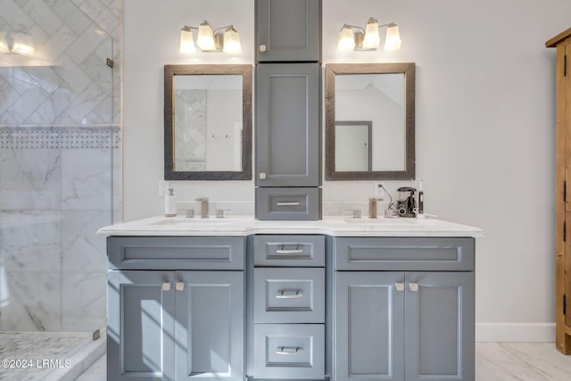 bathroom featuring vanity and a tile shower