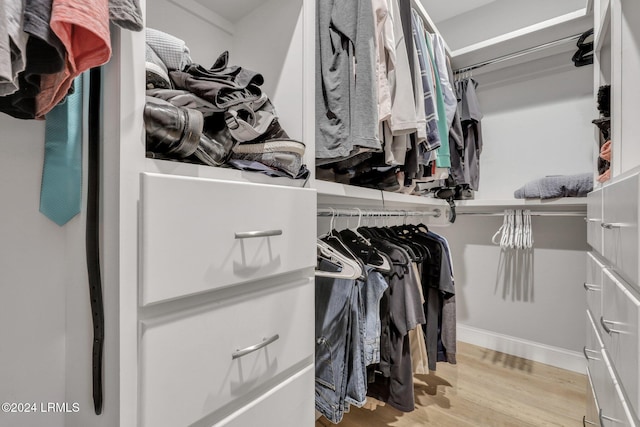 spacious closet with light hardwood / wood-style floors