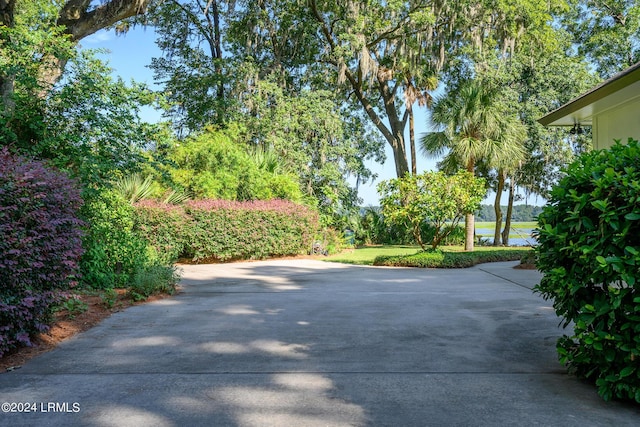 view of street with a water view