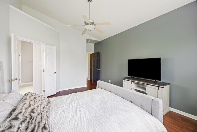 1470 Ashley Gardens Blvd, Charleston, SC 29414 - bedroom featuring wood finished floors, baseboards, a ceiling fan, and high vaulted ceiling