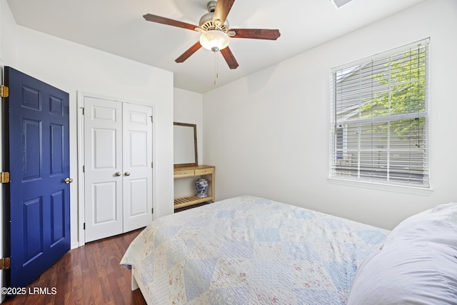 1470 Ashley Gardens Blvd, Charleston, SC 29414 - bedroom featuring dark wood-style flooring, a closet, and a ceiling fan