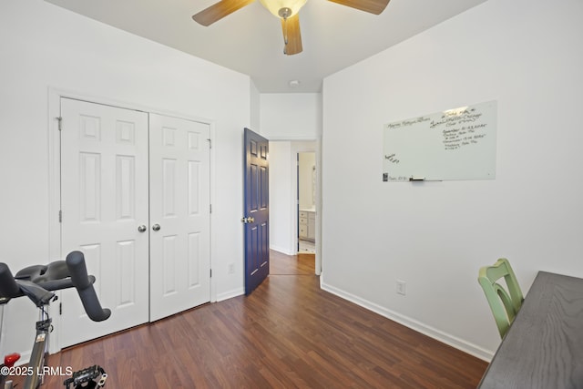 1470 Ashley Gardens Blvd, Charleston, SC 29414 - office area featuring dark wood-type flooring, a ceiling fan, and baseboards
