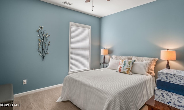 bedroom featuring carpet floors and ceiling fan