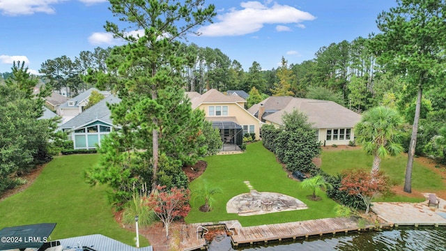 aerial view with a water view