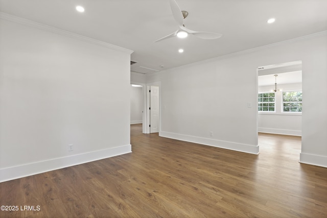 1809 Battery Park Dr, Port Royal, SC 29935 - unfurnished room with ornamental molding, ceiling fan, baseboards, recessed lighting, and wood finished floors