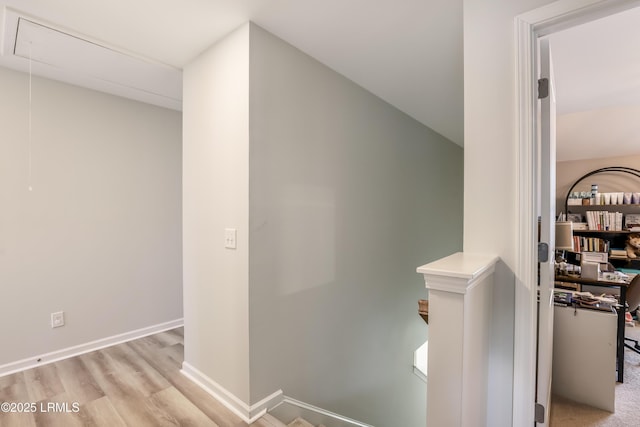 83 Plumgrass St, Bluffton, SC 29910 - hall with an upstairs landing, attic access, and light wood-type flooring
