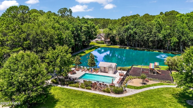 83 Plumgrass St, Bluffton, SC 29910 - community pool with a yard, a water view, a view of trees, and a patio