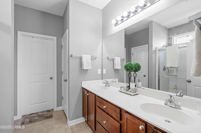 186 Pickett Mill Blvd, Okatie, SC 29909 - full bath featuring double vanity, tile patterned flooring, a shower stall, and a sink