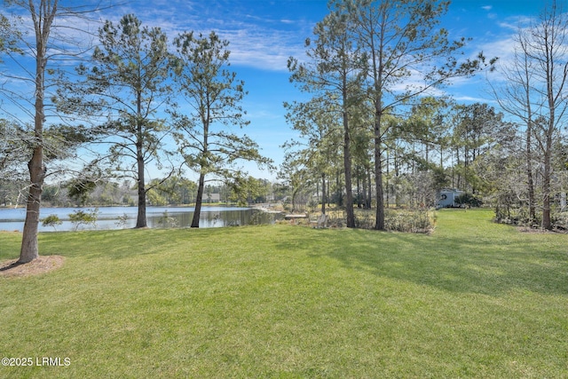 view of yard with a water view