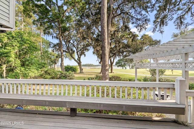 2 Doe Pt, Dataw Island, SC 29920 - wooden deck featuring view of golf course and a pergola