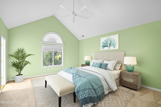 2 Doe Pt, Dataw Island, SC 29920 - carpeted bedroom featuring high vaulted ceiling and a ceiling fan