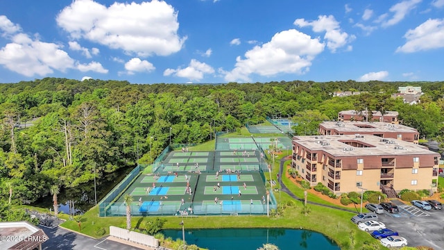 aerial view with a water view