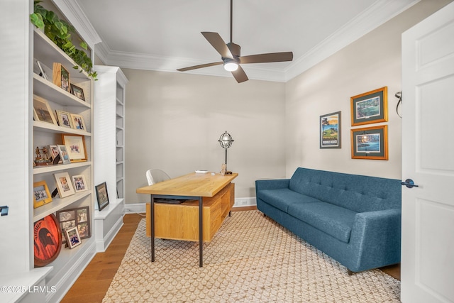 1 Wild Magnolia Ct, Okatie, SC 29909 - office space featuring ceiling fan, crown molding, wood finished floors, and baseboards
